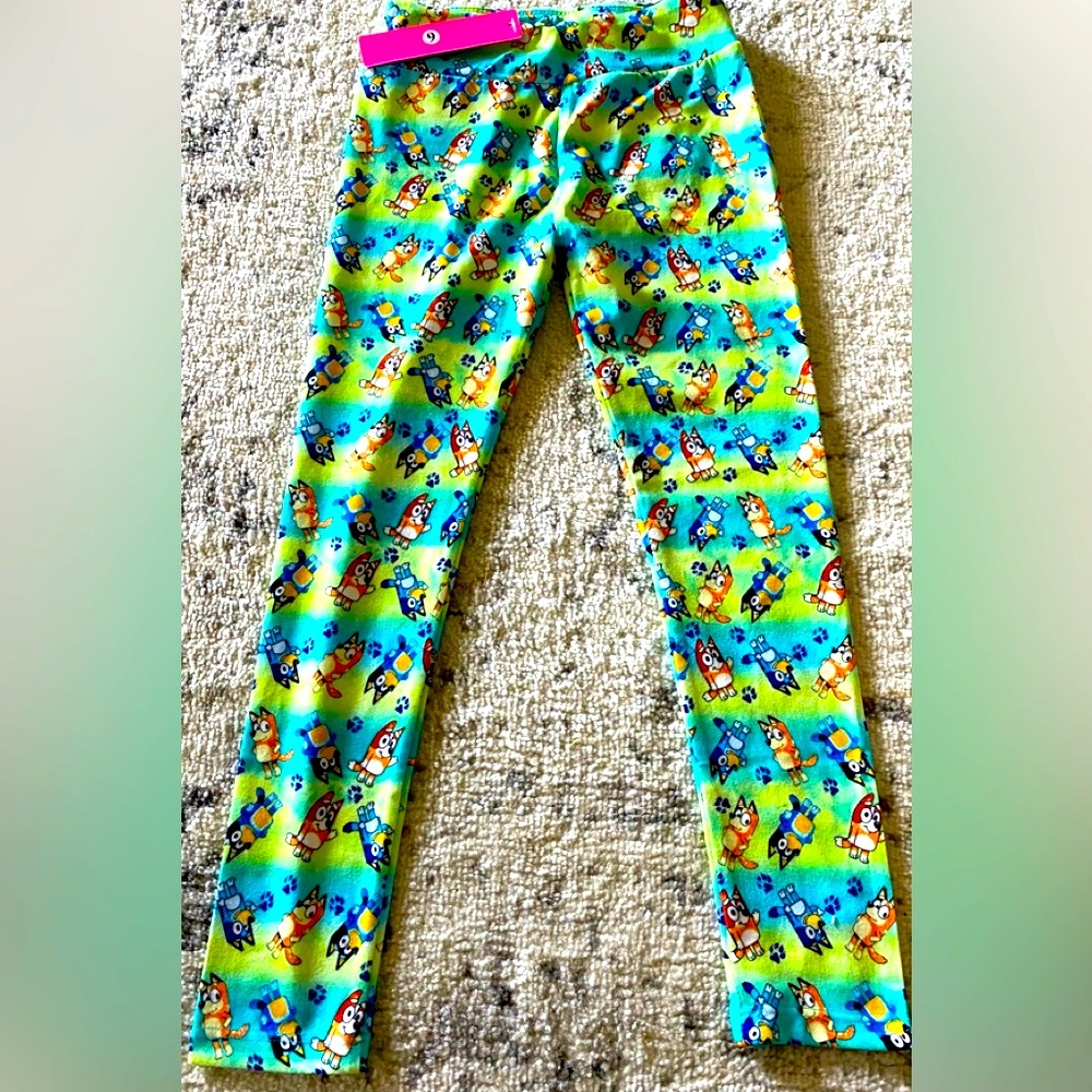 NWT Disney Bluey Green Yellow Dog Puppy Soft Polyester Spandex Leggings 4